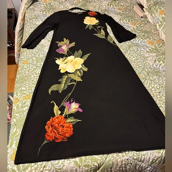 Chico's Flare Long Sleeve Black Floral Pattern Maxi Dress - Picture 11 of 14